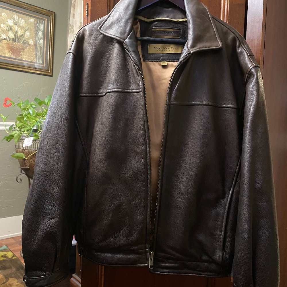 Marc New York Leather Bomber Jacket, Mens Size L
